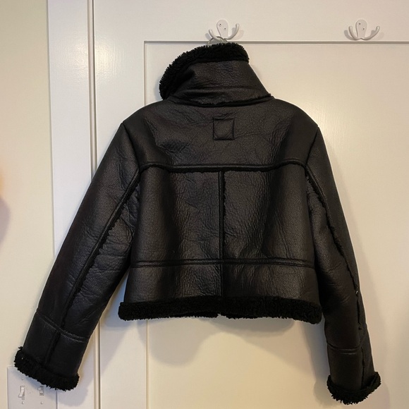 Zara Faux Shearling cropped moto jacket - Picture 3 of 5